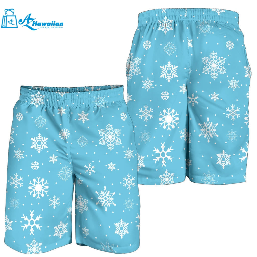 Snowflake Pattern Blue Background Men Shorts