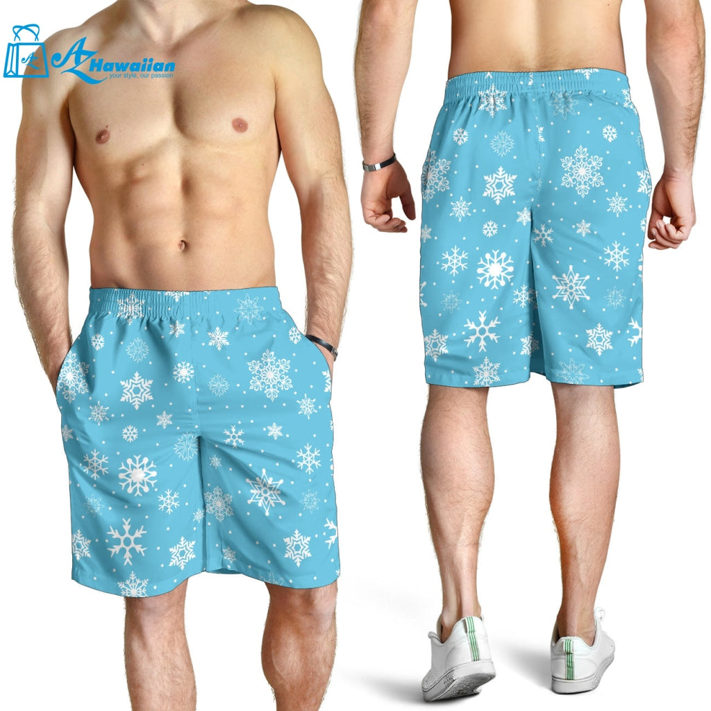 Snowflake Pattern Blue Background Men Shorts