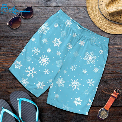 Snowflake Pattern Blue Background Men Shorts