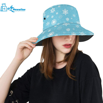 Snowflake pattern blue background Unisex Bucket Hat