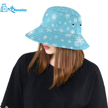 Snowflake pattern blue background Unisex Bucket Hat