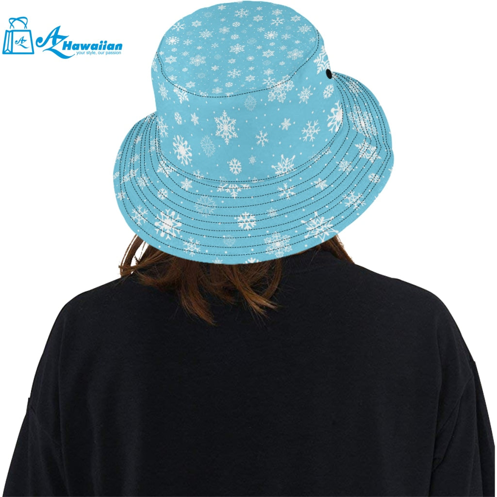 Snowflake pattern blue background Unisex Bucket Hat