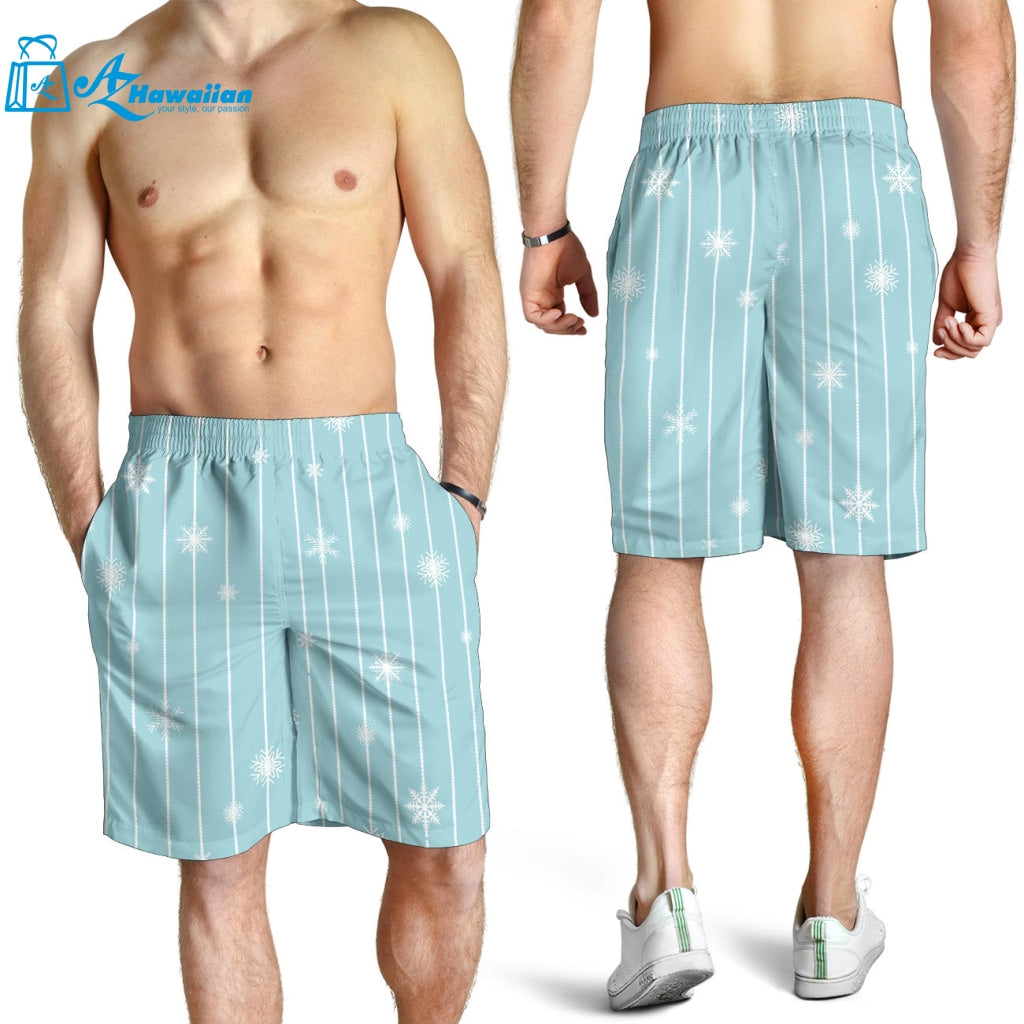 Snowflake Pattern Blue Stripe Background Men Shorts