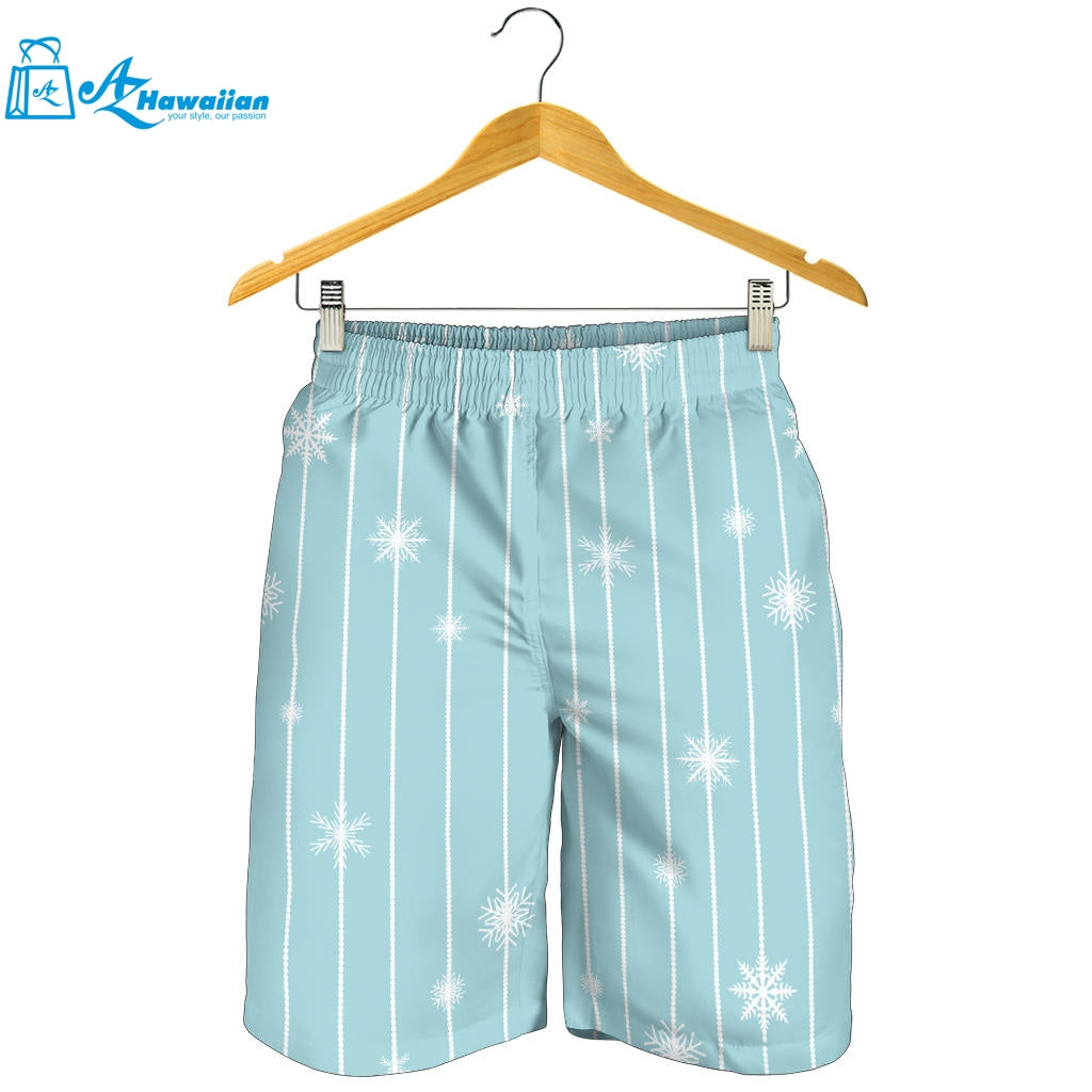 Snowflake Pattern Blue Stripe Background Men Shorts