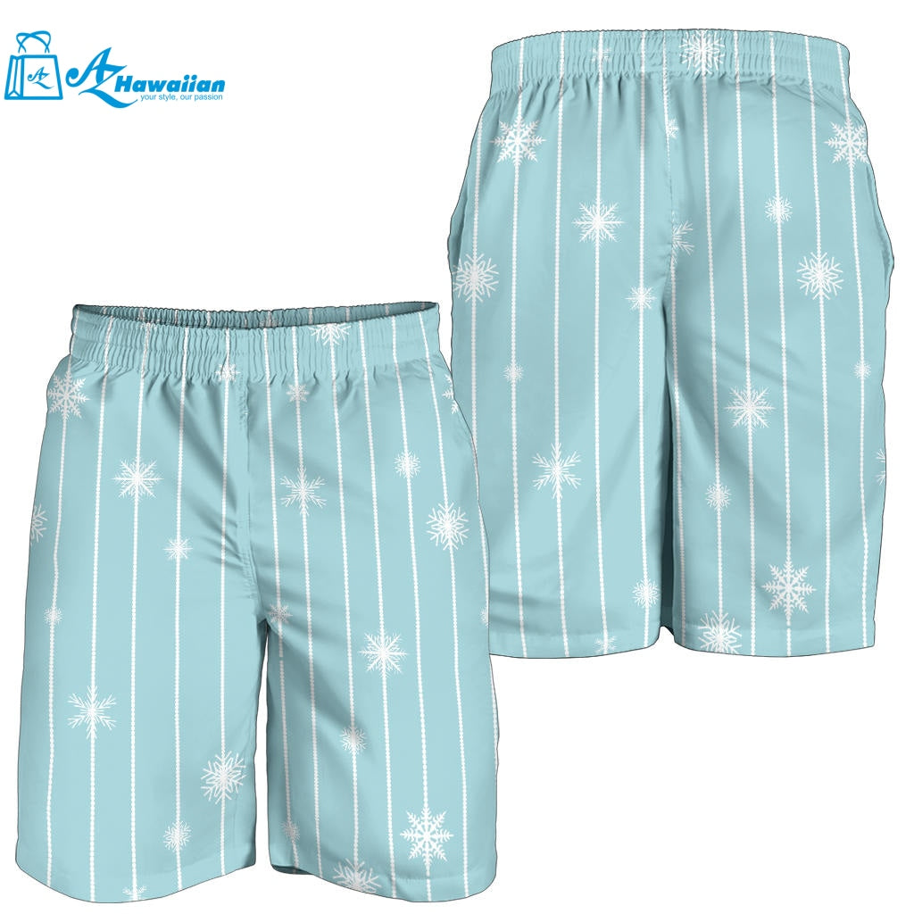 Snowflake Pattern Blue Stripe Background Men Shorts