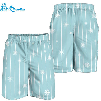 Snowflake Pattern Blue Stripe Background Men Shorts