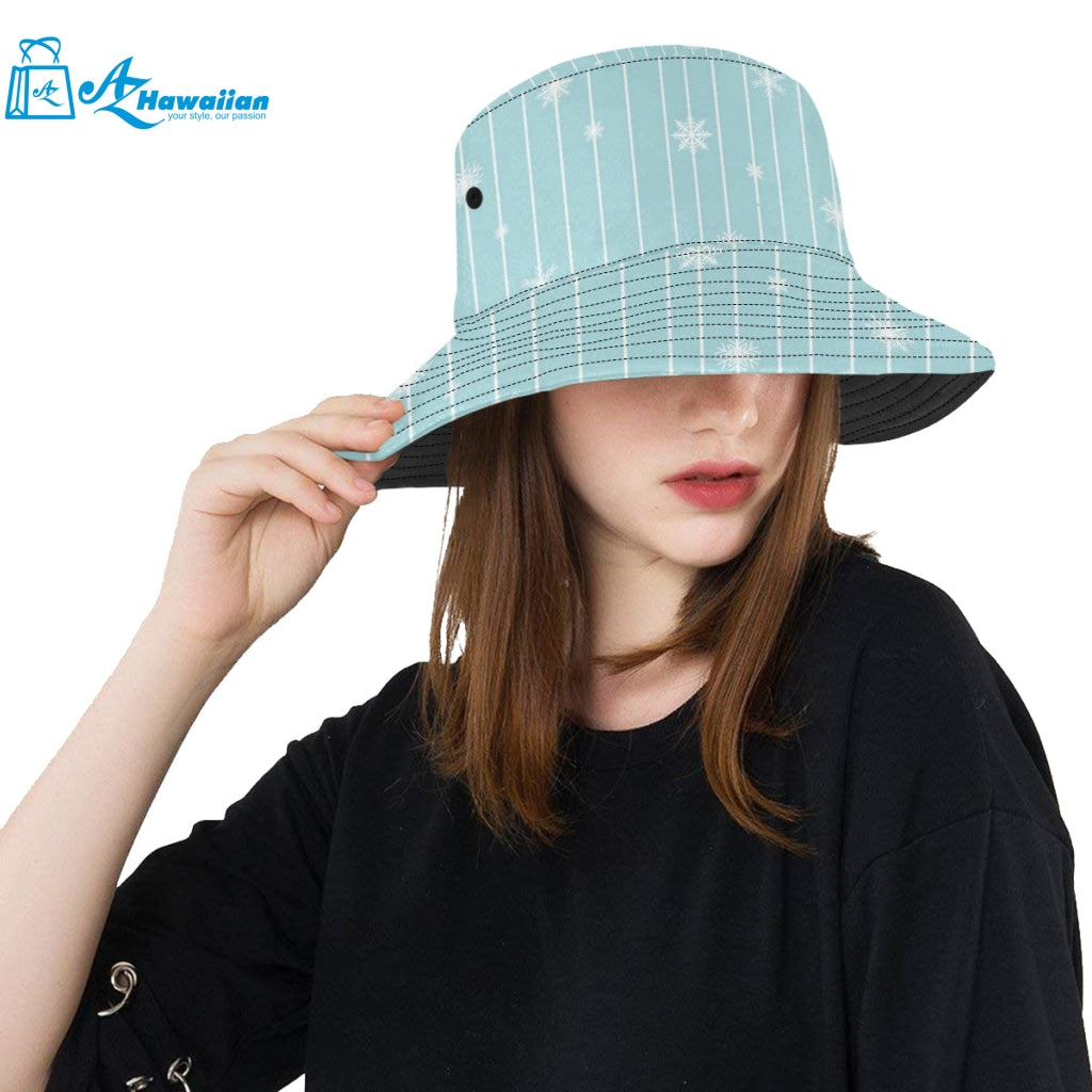 Snowflake pattern blue stripe background Unisex Bucket Hat