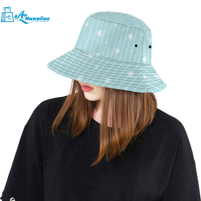 Snowflake pattern blue stripe background Unisex Bucket Hat