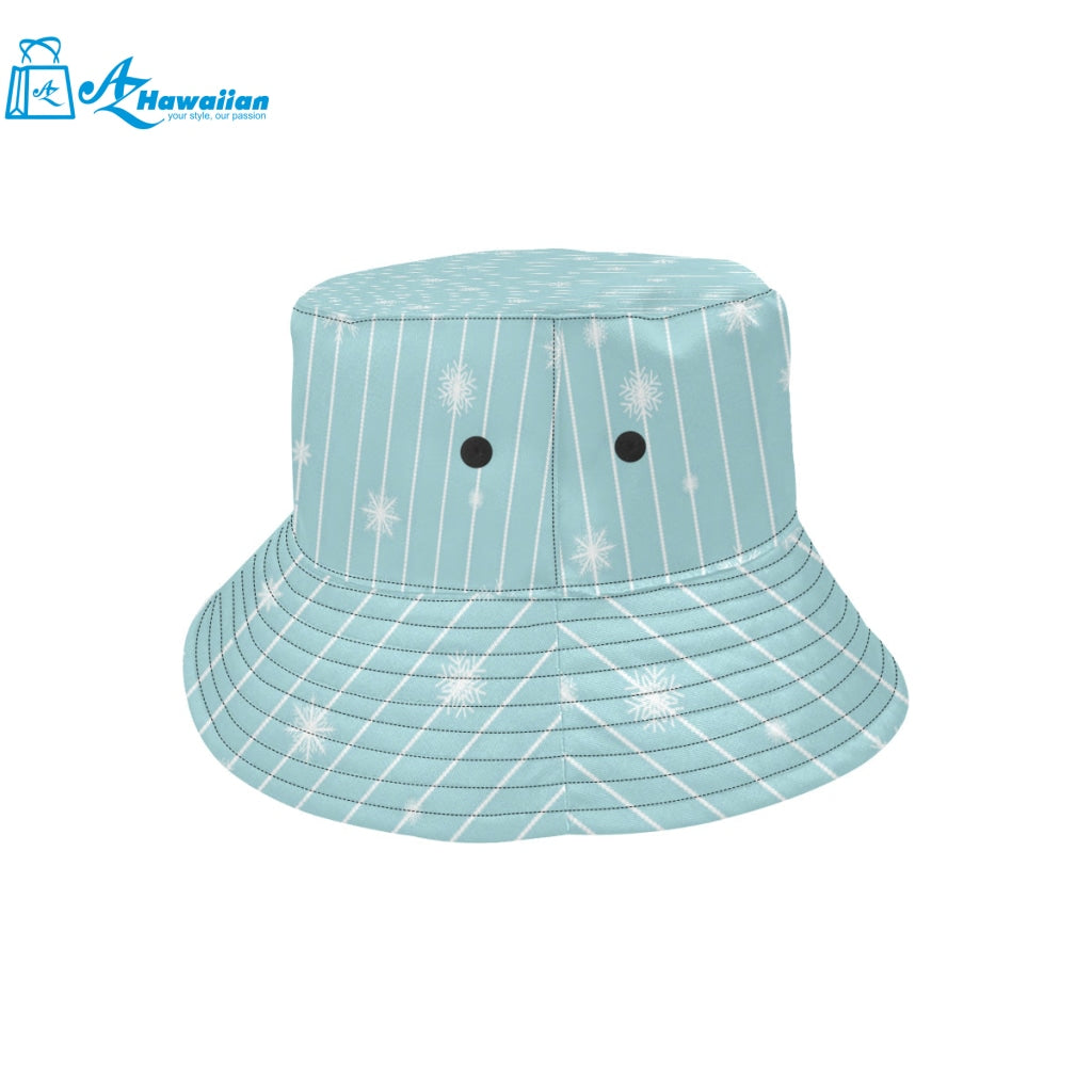 Snowflake pattern blue stripe background Unisex Bucket Hat