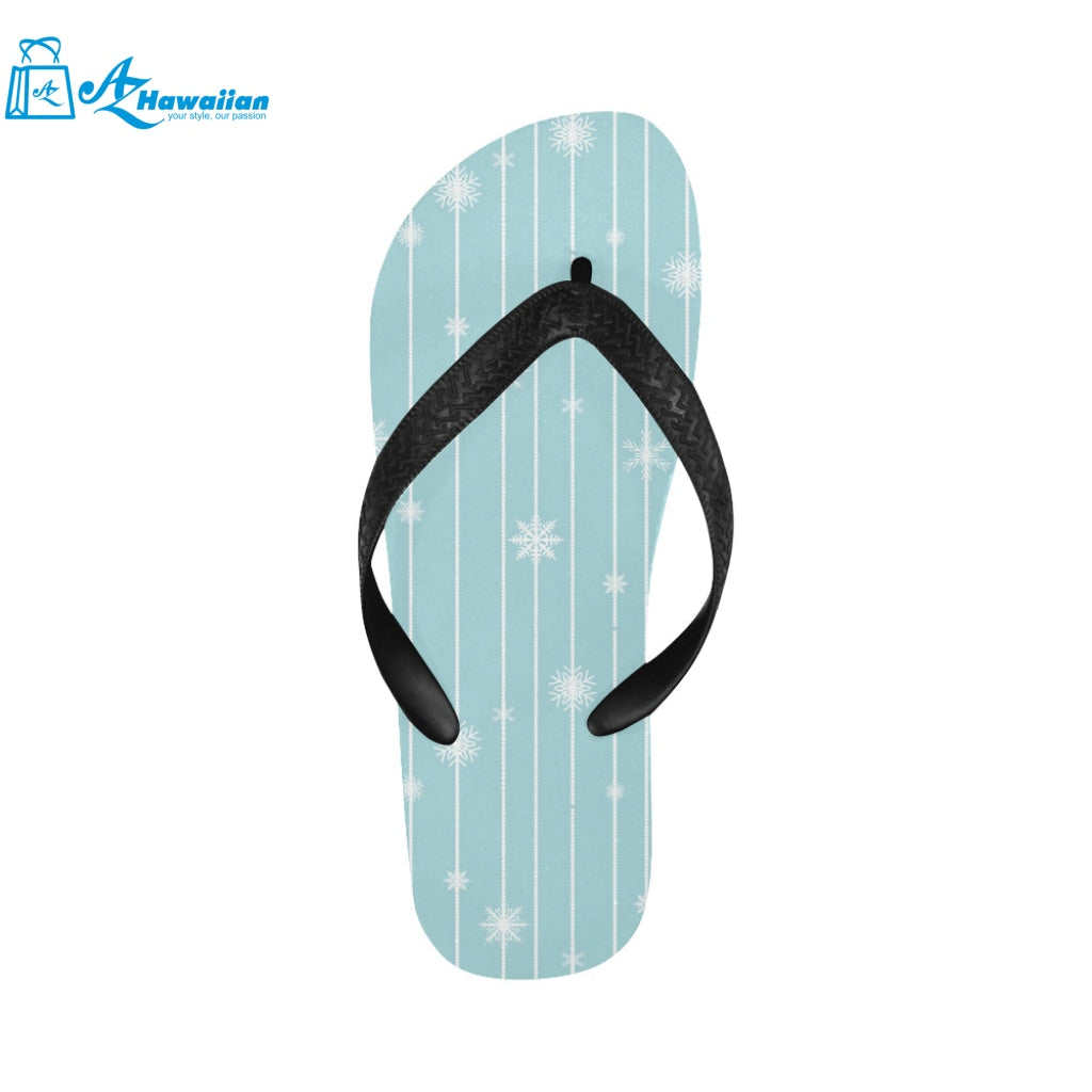 Snowflake pattern blue stripe background Unisex Flip Flops