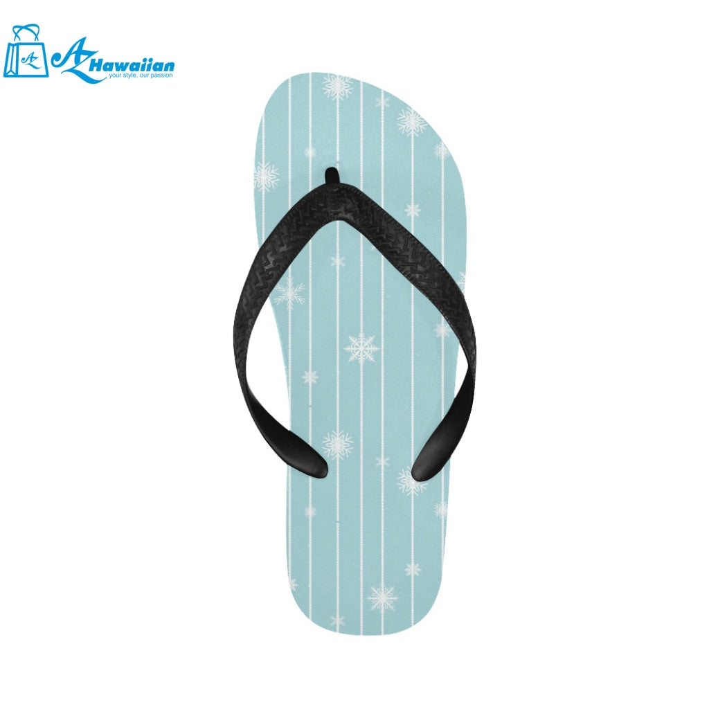 Snowflake pattern blue stripe background Unisex Flip Flops