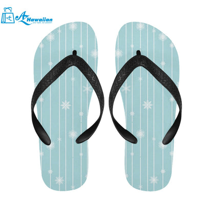 Snowflake pattern blue stripe background Unisex Flip Flops