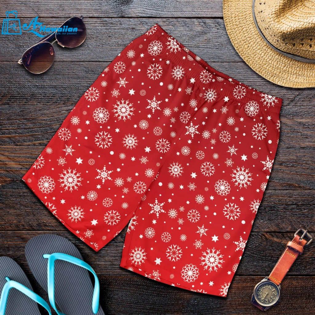 Snowflake Pattern Red Background Men Shorts