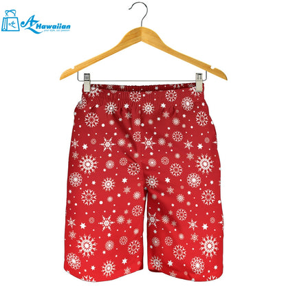 Snowflake Pattern Red Background Men Shorts