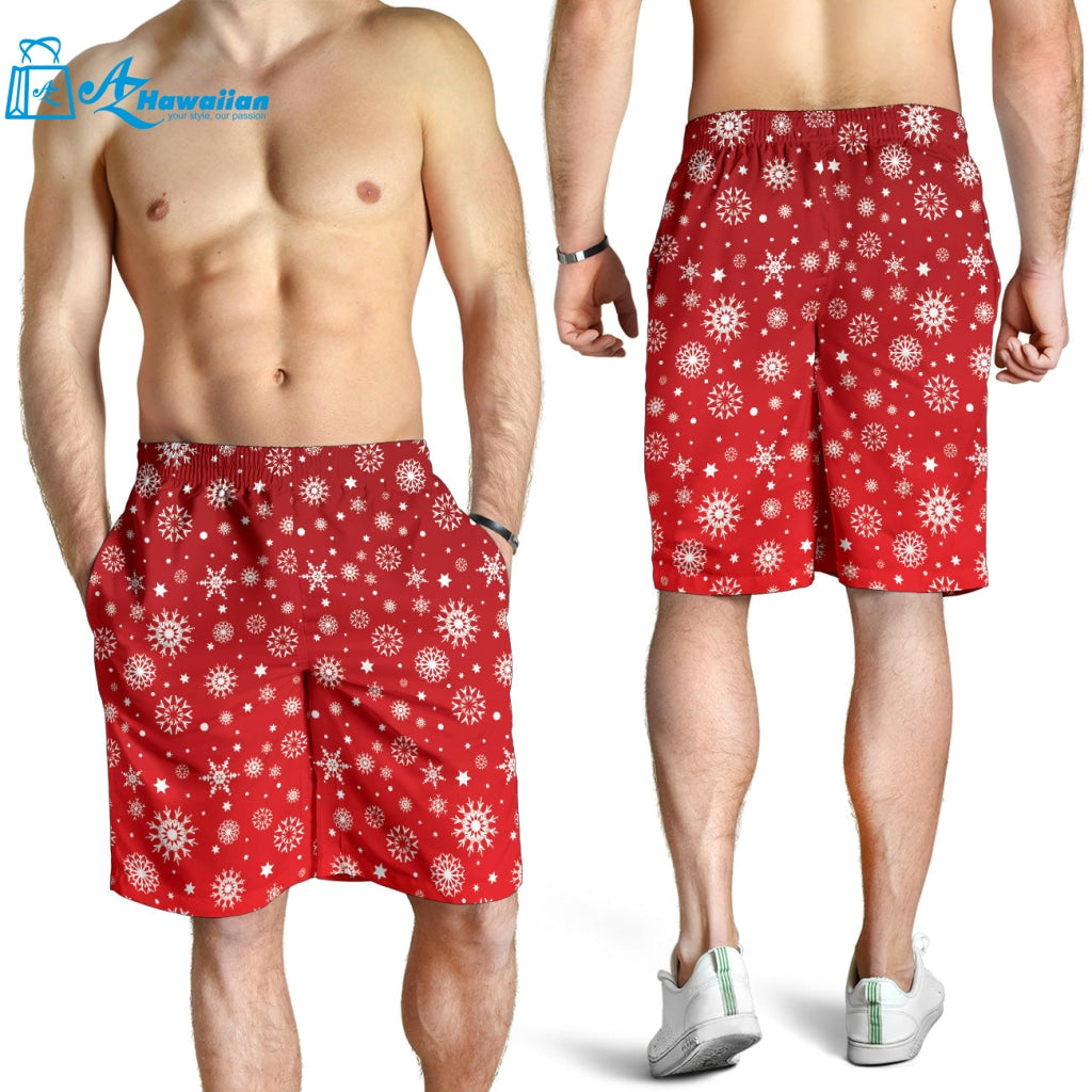 Snowflake Pattern Red Background Men Shorts