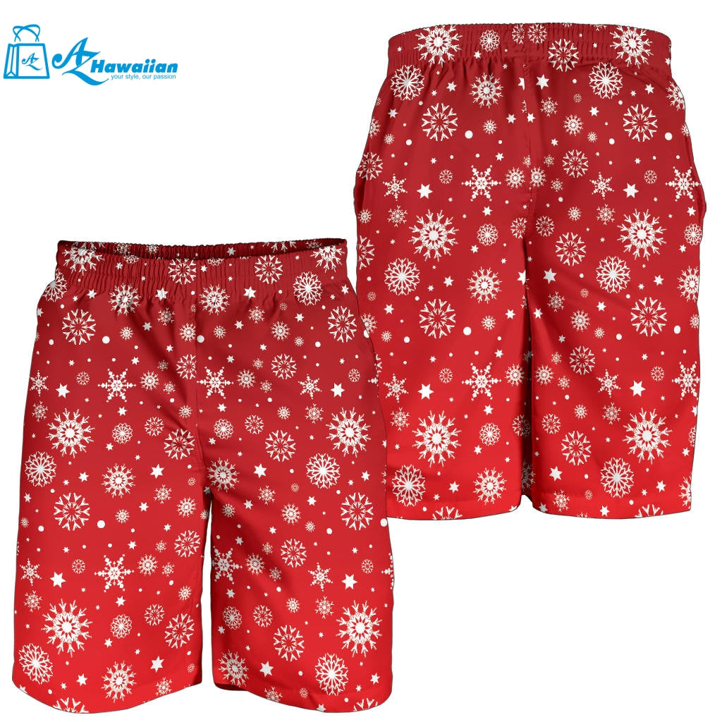 Snowflake Pattern Red Background Men Shorts