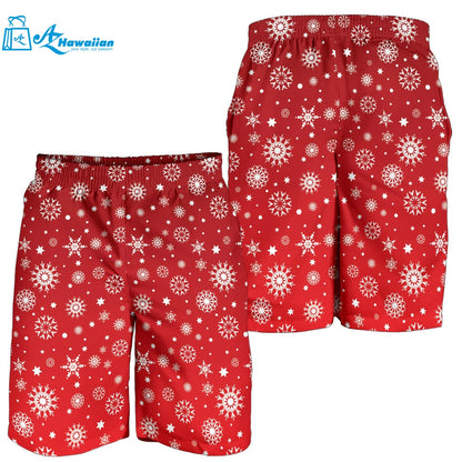 Snowflake Pattern Red Background Men Shorts