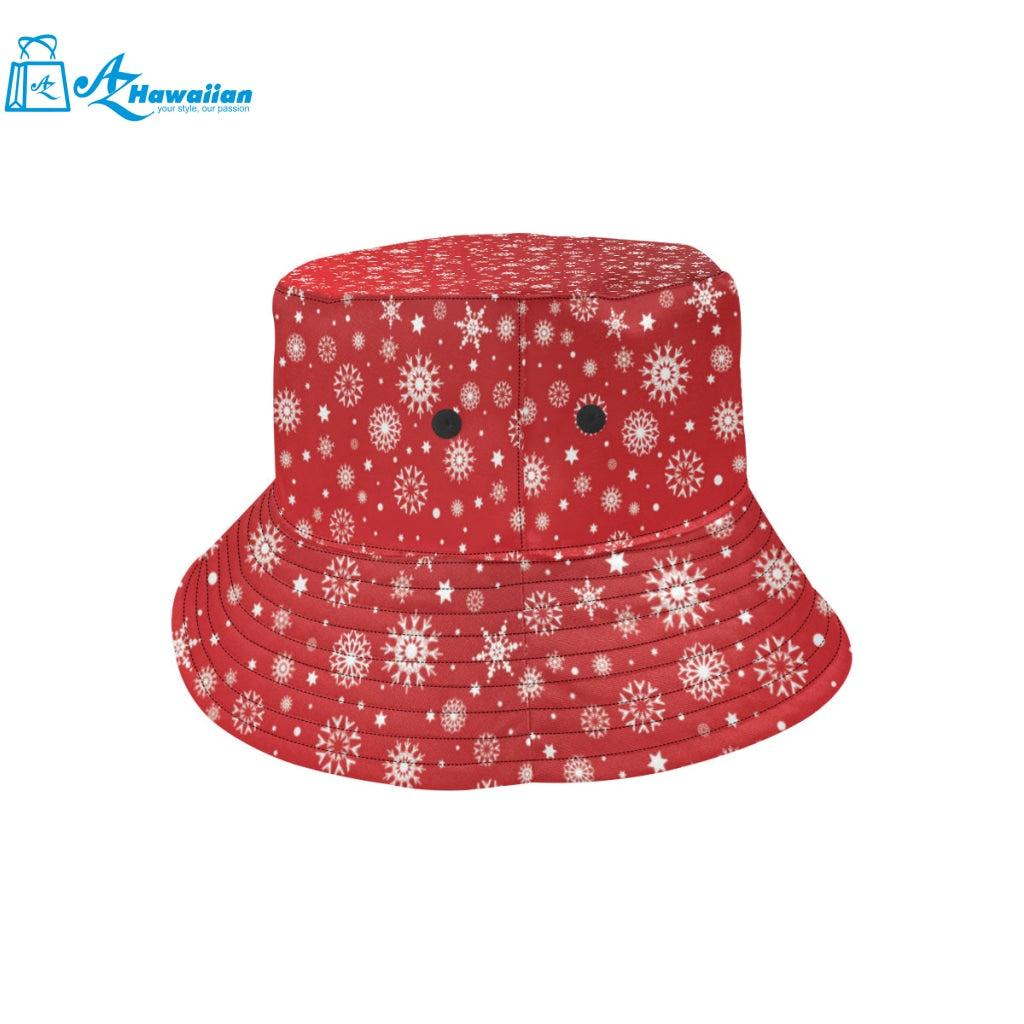 Snowflake pattern red background Unisex Bucket Hat