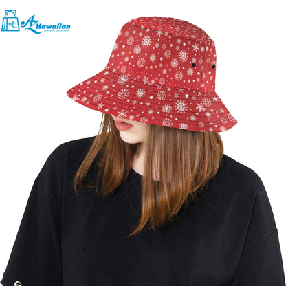 Snowflake pattern red background Unisex Bucket Hat