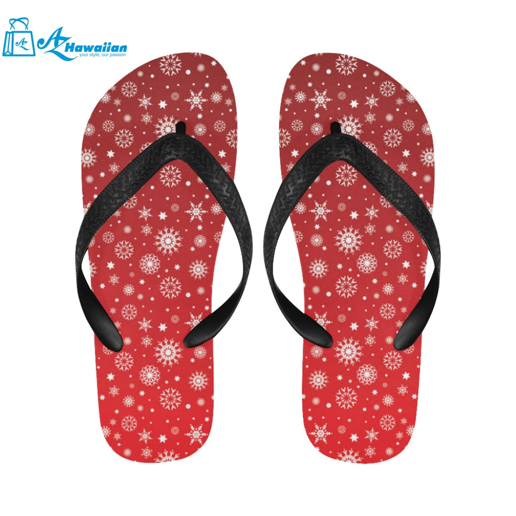 Snowflake pattern red background Unisex Flip Flops