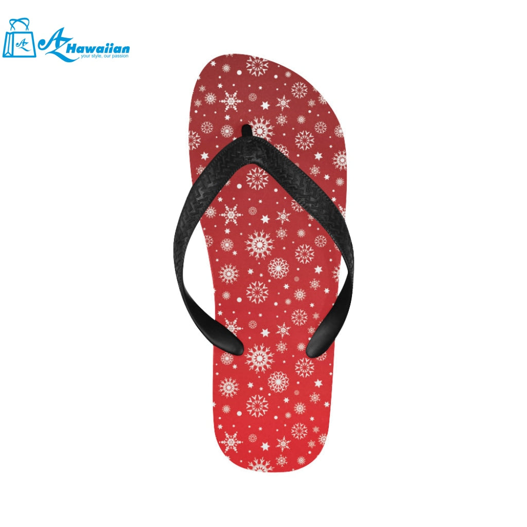 Snowflake pattern red background Unisex Flip Flops