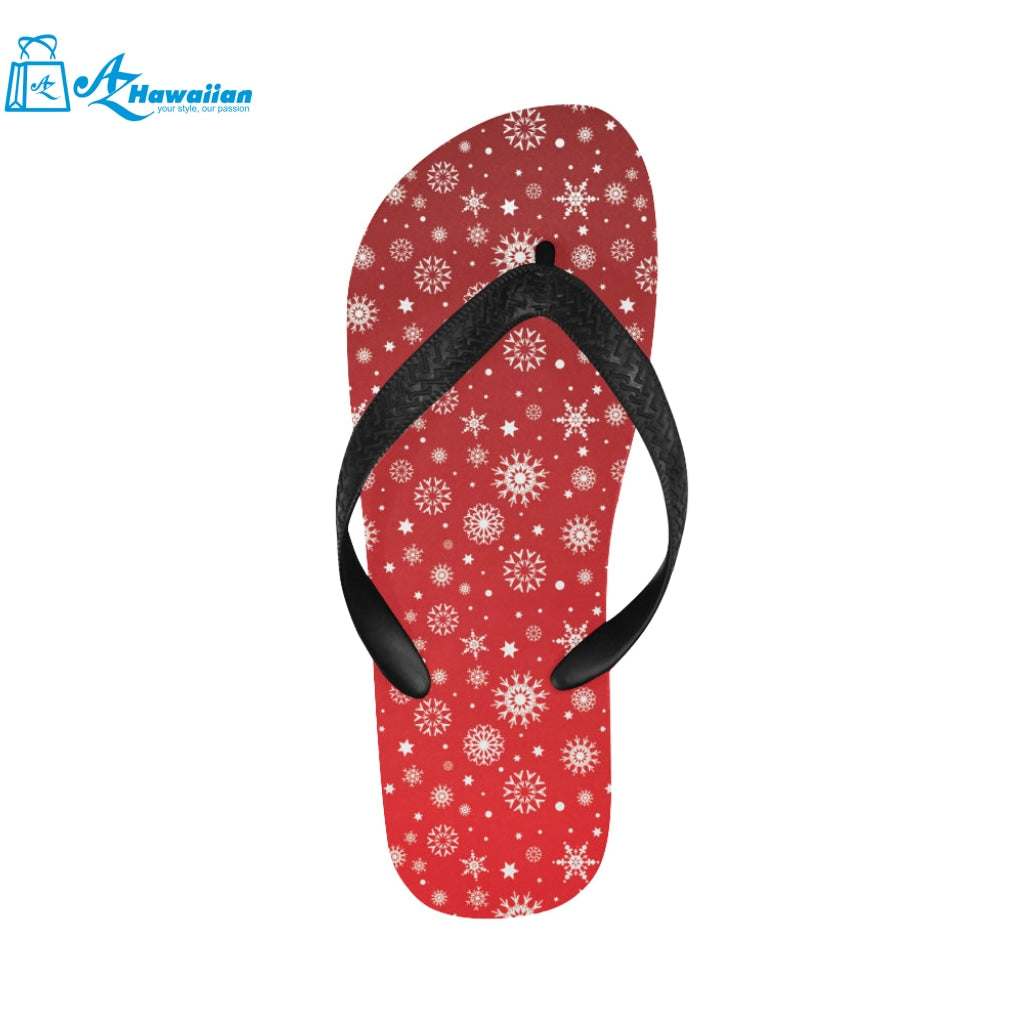 Snowflake pattern red background Unisex Flip Flops