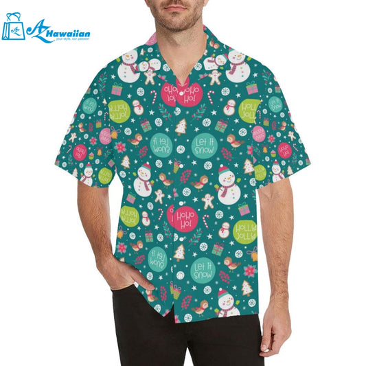 Snowman Bird Decorative Elements Christmas Pattern Mens All Over Print Hawaiian Shirt