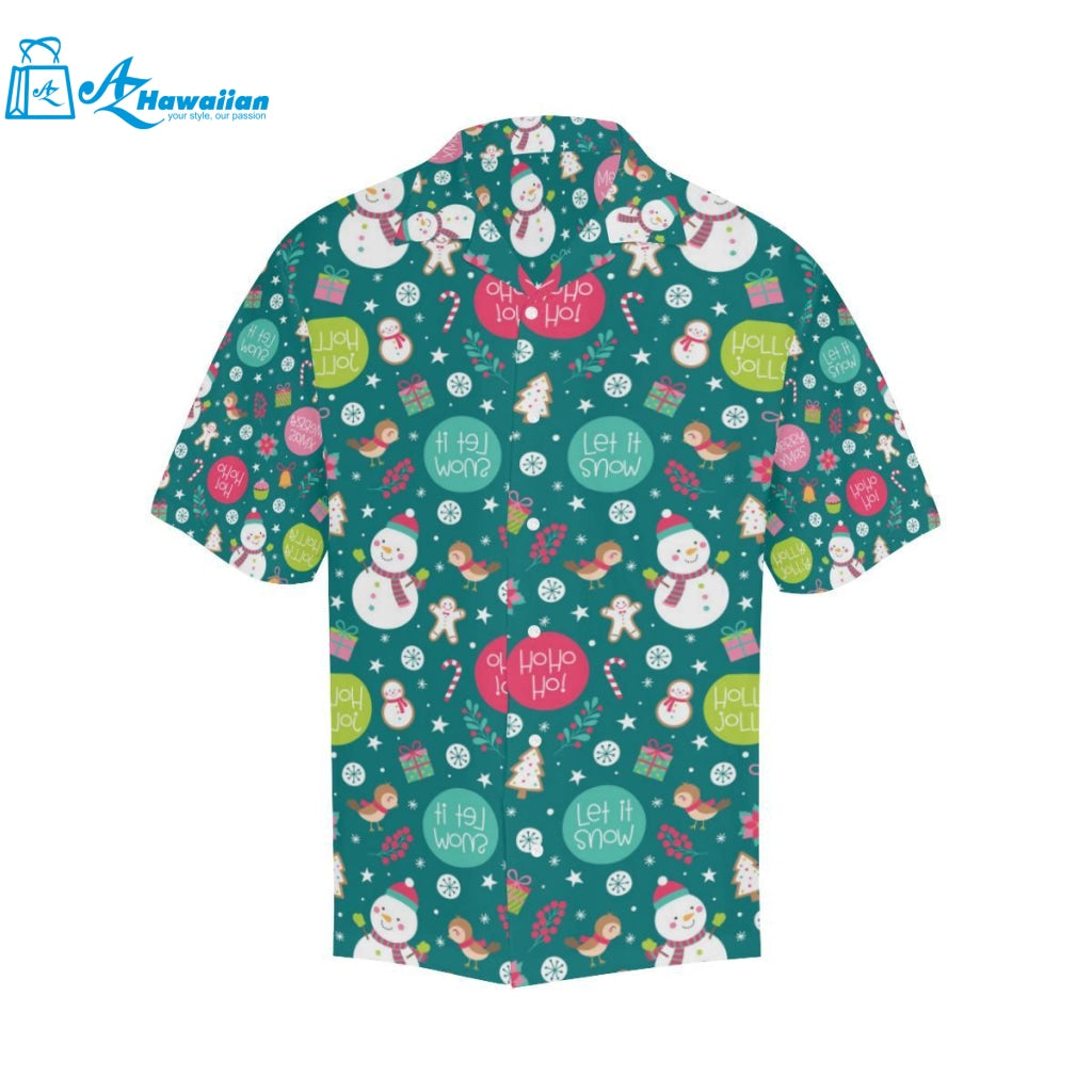 Snowman Bird Decorative Elements Christmas Pattern Mens All Over Print Hawaiian Shirt