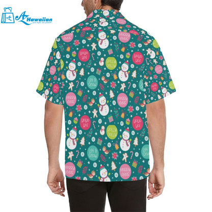 Snowman Bird Decorative Elements Christmas Pattern Mens All Over Print Hawaiian Shirt