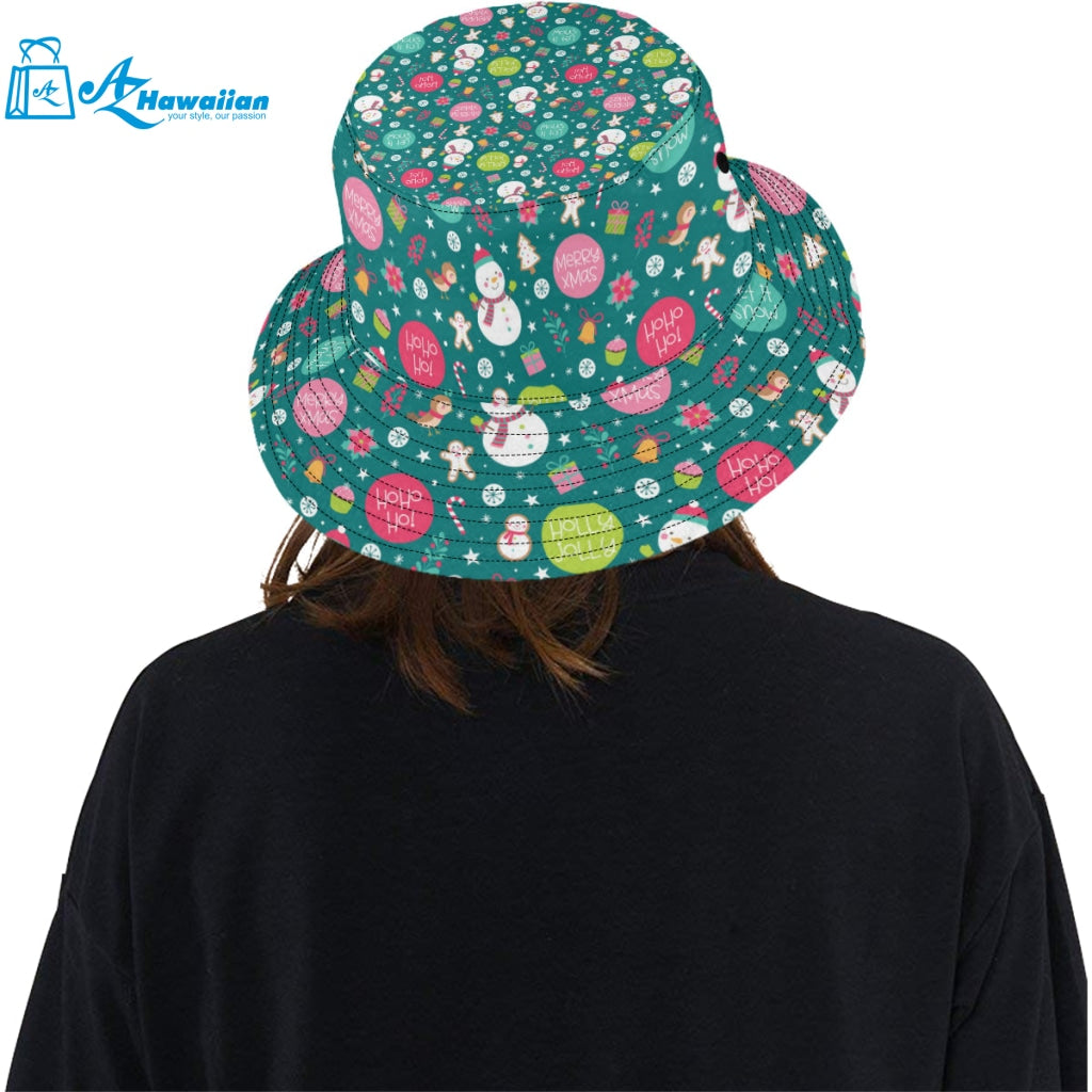 Snowman bird decorative elements christmas pattern Unisex Bucket Hat