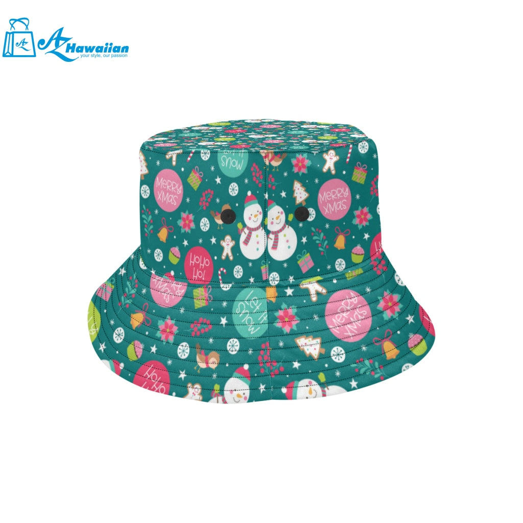 Snowman bird decorative elements christmas pattern Unisex Bucket Hat