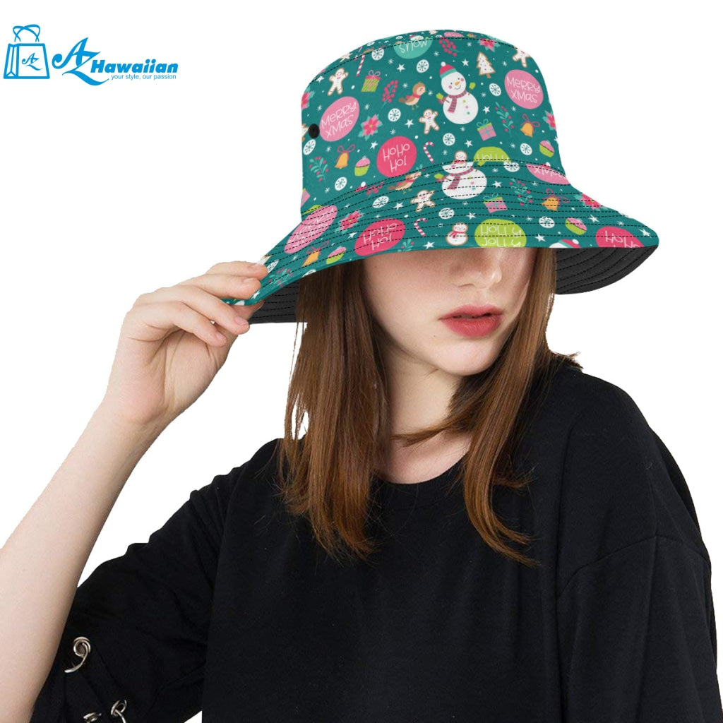 Snowman bird decorative elements christmas pattern Unisex Bucket Hat