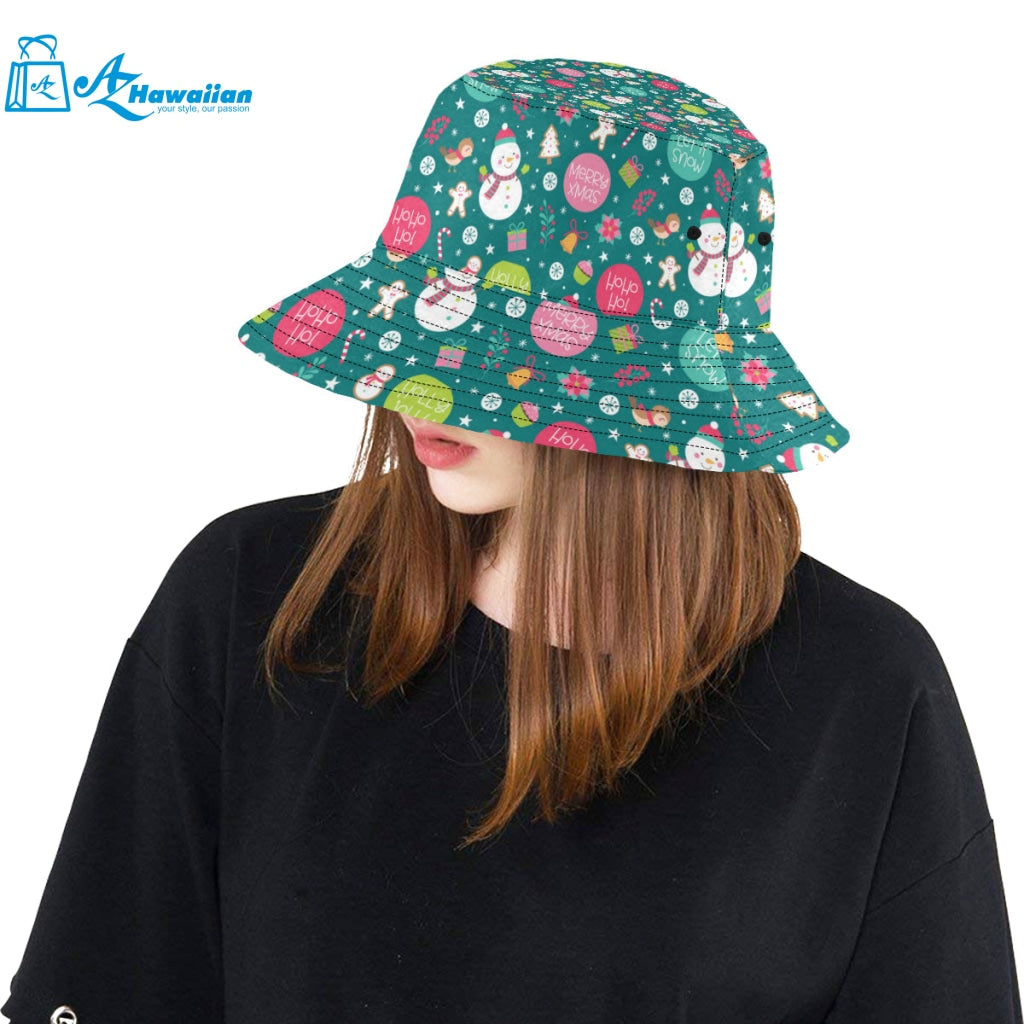 Snowman bird decorative elements christmas pattern Unisex Bucket Hat