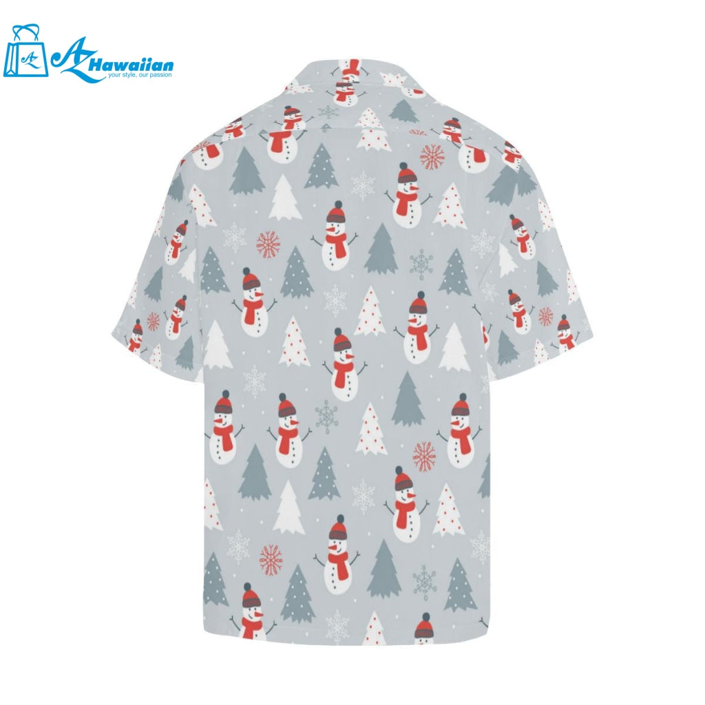 Snowman Christmas Tree Snow Gray Background Mens All Over Print Hawaiian Shirt