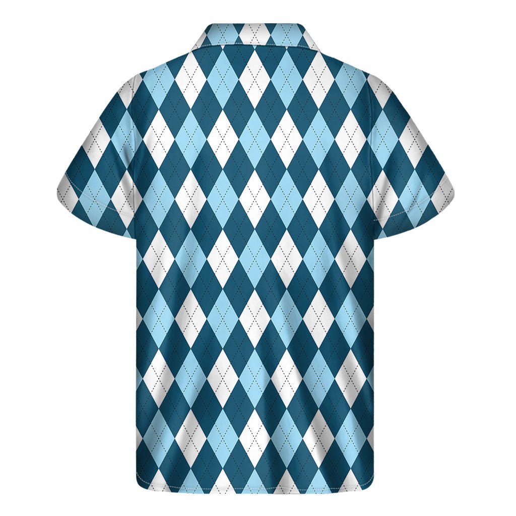 Soft Blue Argyle Pattern Print Mens Short Sleeve Shirt Hawaiian