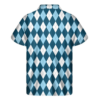 Soft Blue Argyle Pattern Print Mens Short Sleeve Shirt Hawaiian