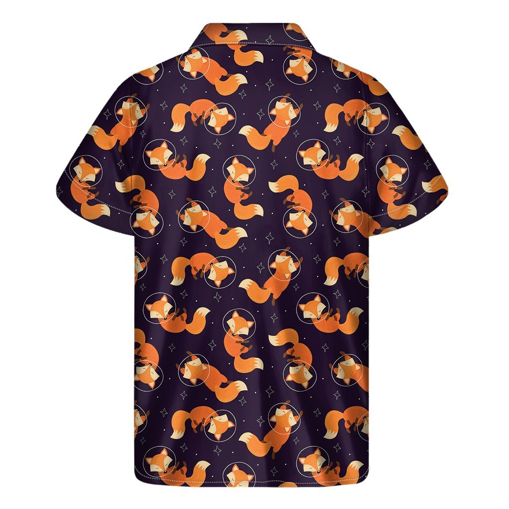 Space Fox Pattern Print Mens Short Sleeve Shirt Hawaiian