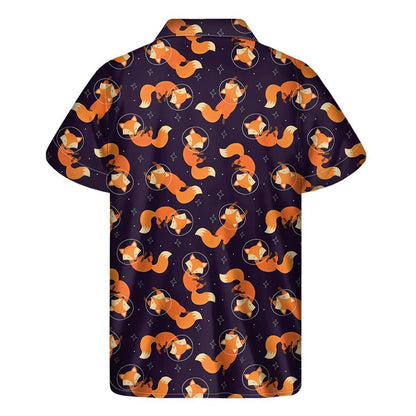 Space Fox Pattern Print Mens Short Sleeve Shirt Hawaiian
