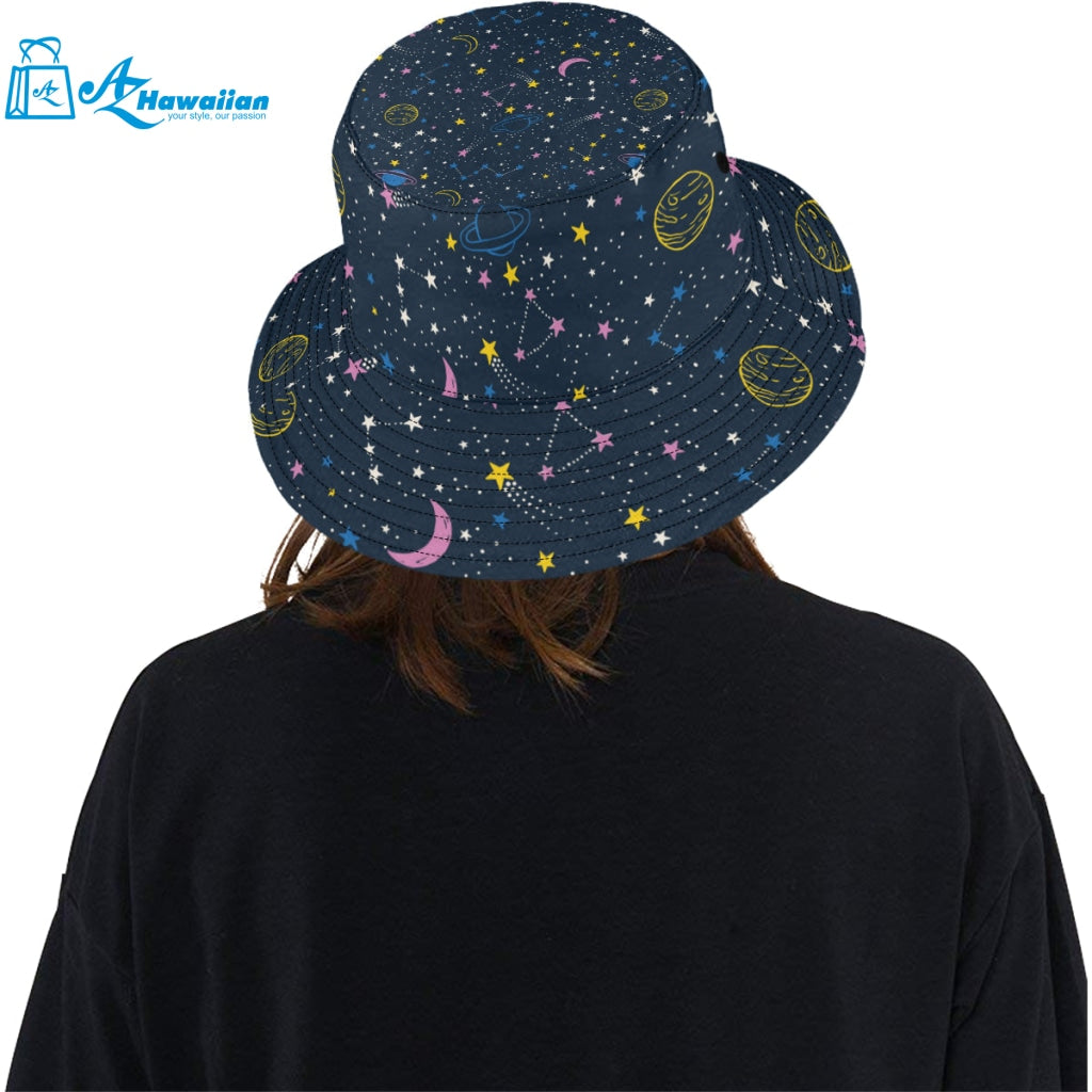 space pattern with planets, comets, constellations Unisex Bucket Hat