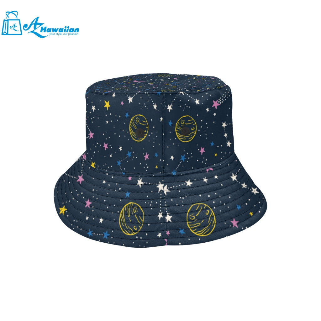 space pattern with planets, comets, constellations Unisex Bucket Hat