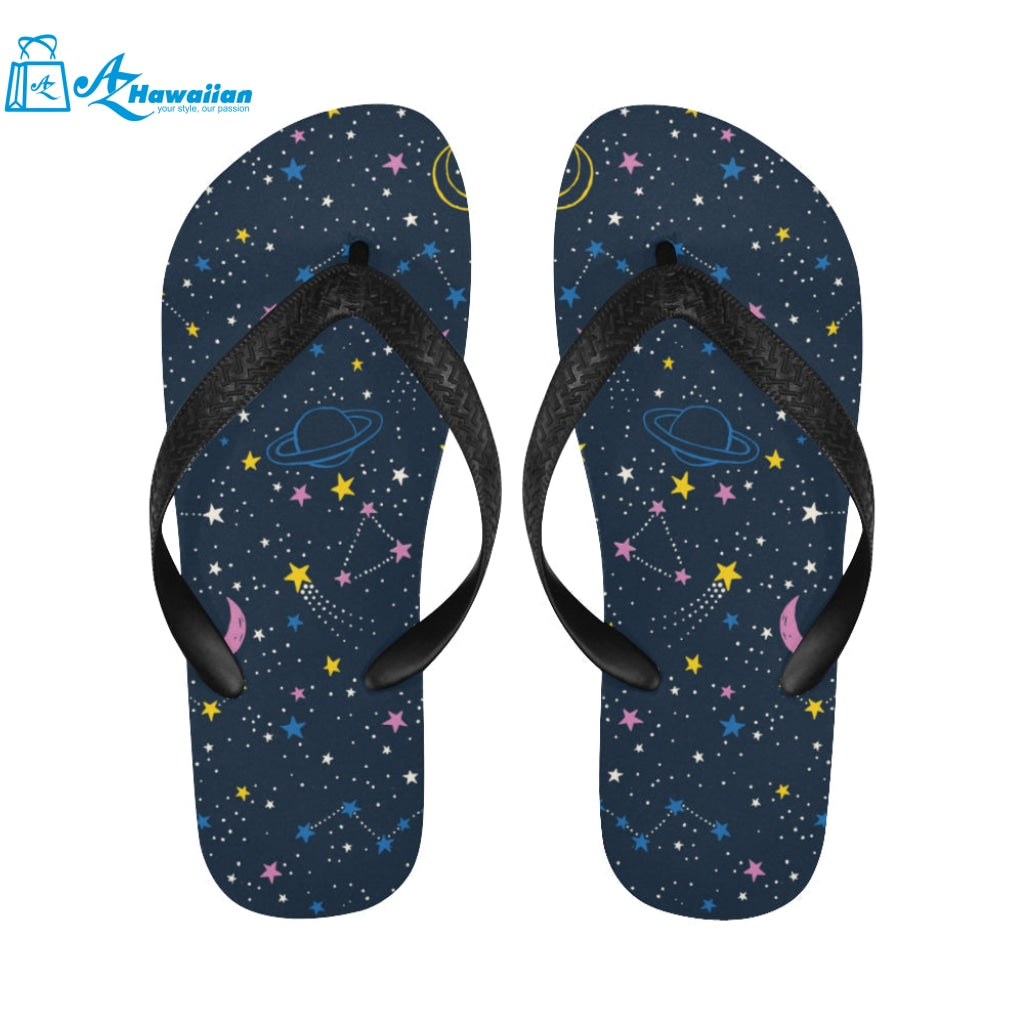 space pattern with planets, comets, constellations Unisex Flip Flops