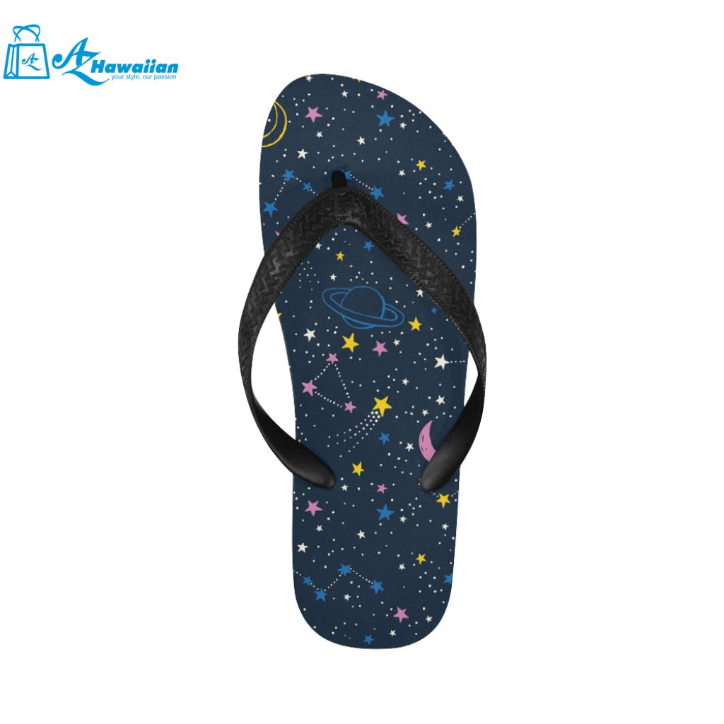 space pattern with planets, comets, constellations Unisex Flip Flops