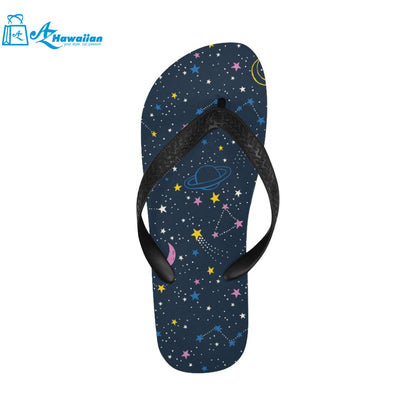 space pattern with planets, comets, constellations Unisex Flip Flops