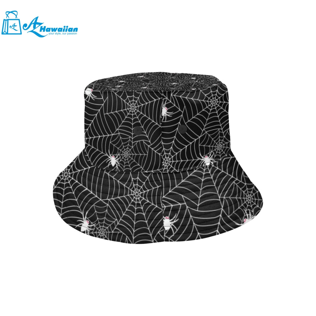 Spider web design pattern Black background white c Unisex Bucket Hat