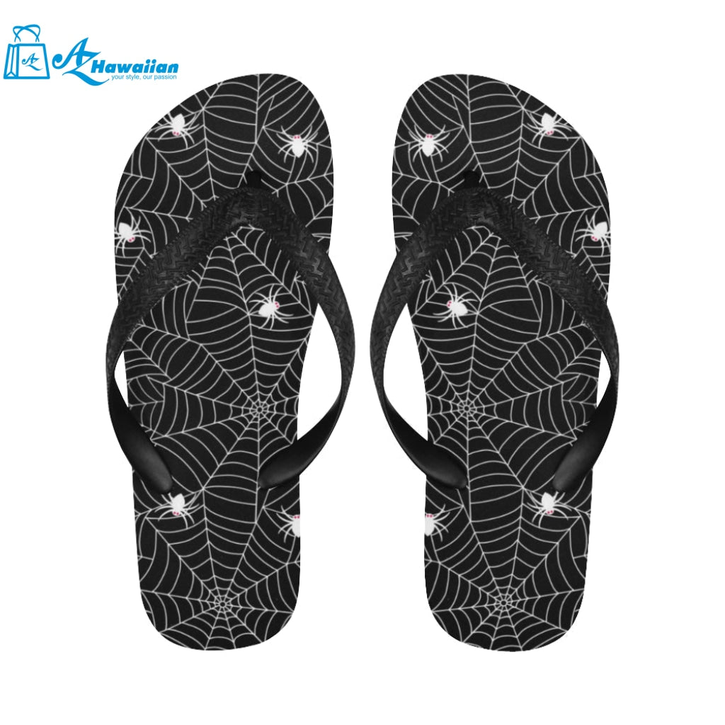 Spider web design pattern Black background white c Unisex Flip Flops