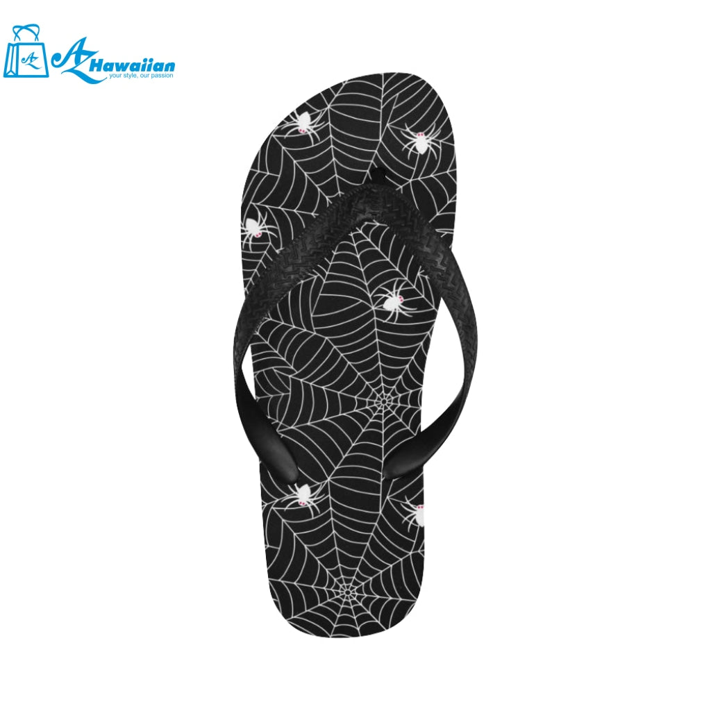 Spider web design pattern Black background white c Unisex Flip Flops