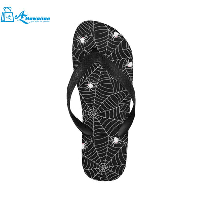 Spider web design pattern Black background white c Unisex Flip Flops