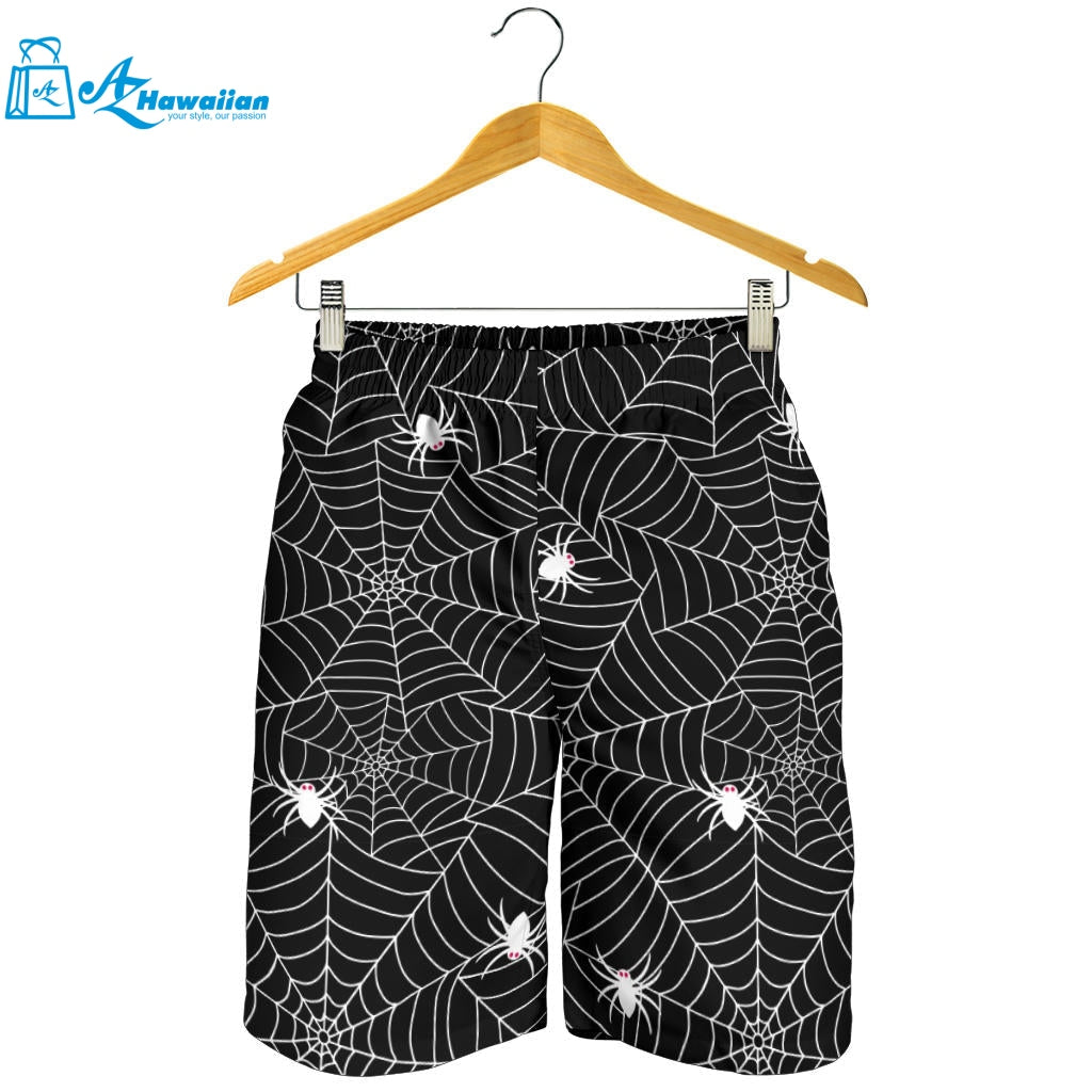 Spider Web Design Pattern Black Background White Cobweb Men Shorts