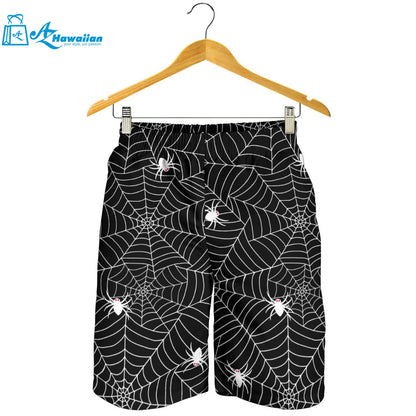 Spider Web Design Pattern Black Background White Cobweb Men Shorts