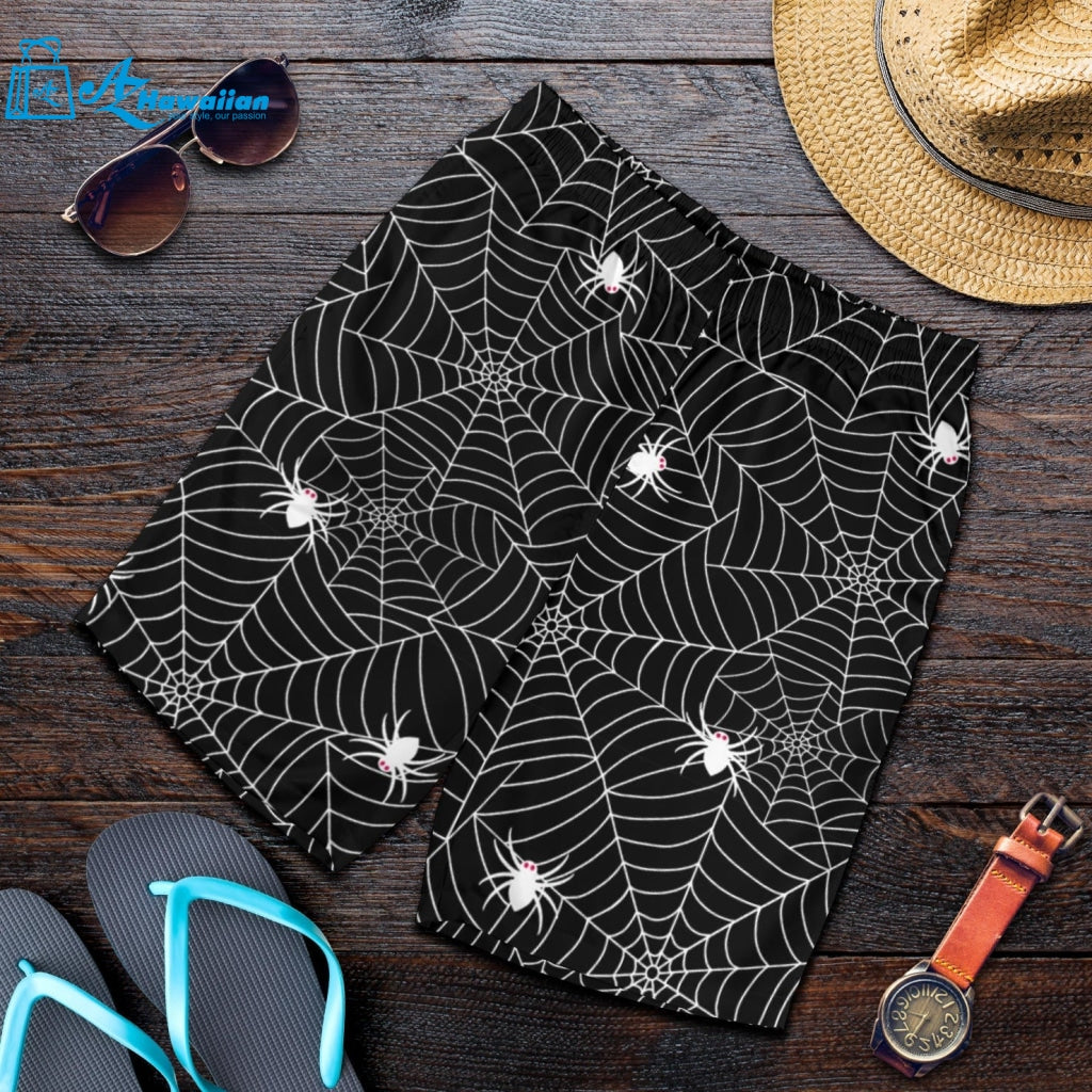 Spider Web Design Pattern Black Background White Cobweb Men Shorts